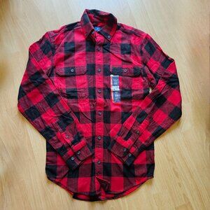 BRAND NEW! Blue and White Plaid Flannel Long-Sleeve Button-Up Shirt - XS (30-32)